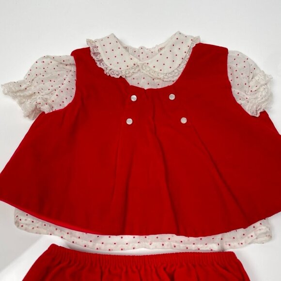VTG 3 piece Toddler Christmas Set w/ Polka dot blouse, velvet bloomers & vest - Picture 5 of 12